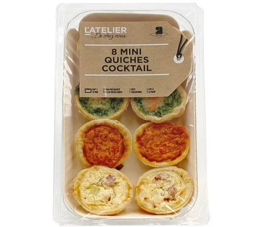Mini quiches cocktail surtidas (salmón, lorena, chorizo, cebolla) 8x20g
