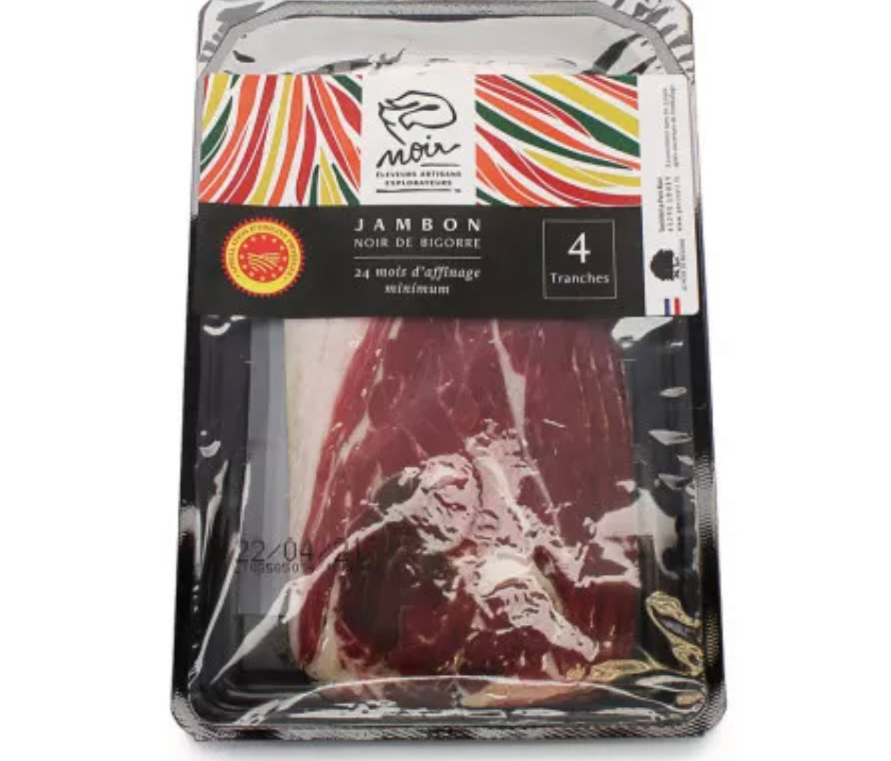 Jambon sec de porc noir de Bigorre AOP 24 mois - 4 tranches - 80g