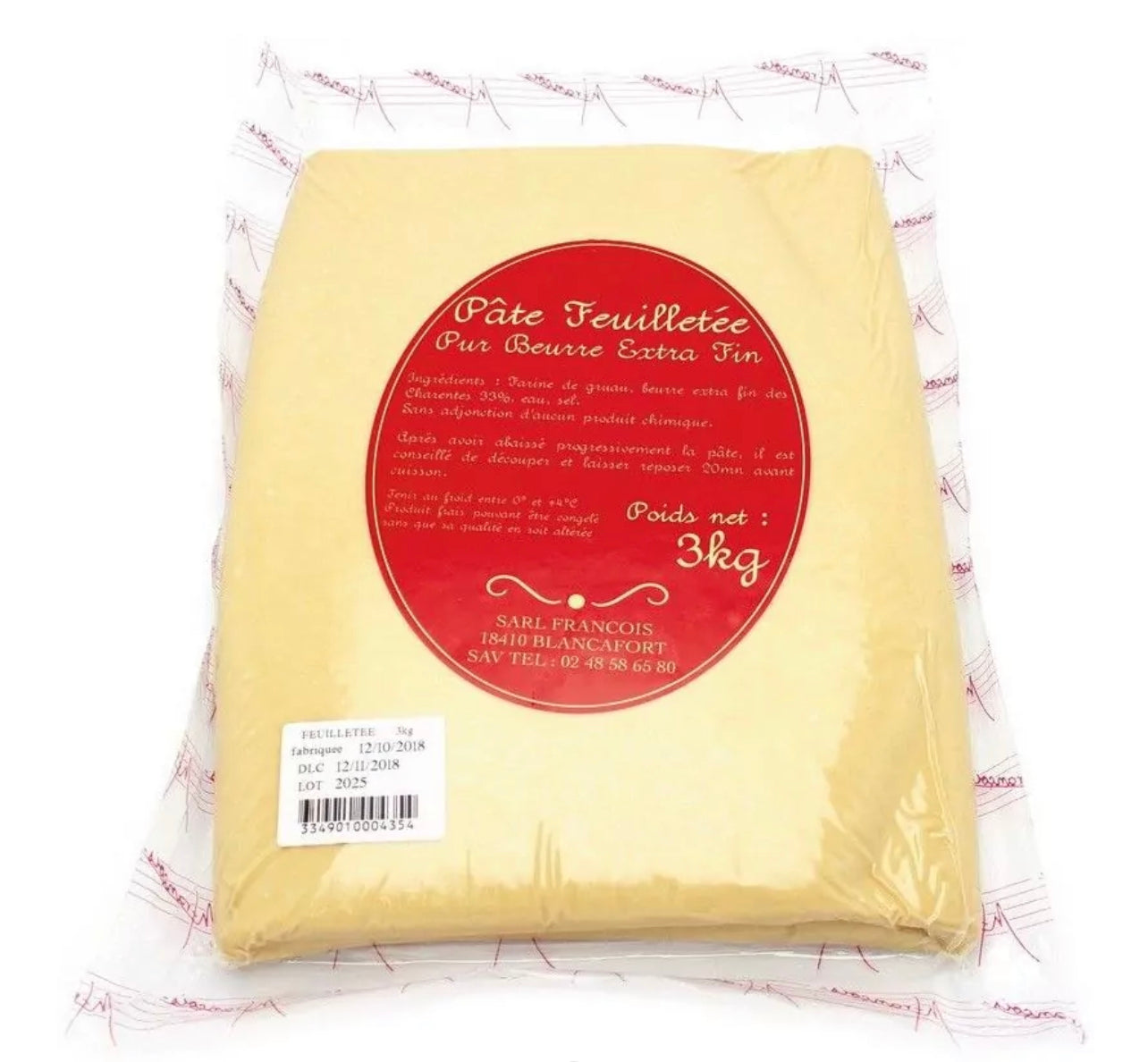 Hojaldre de pura mantequilla listo para enrollar - 3kg
