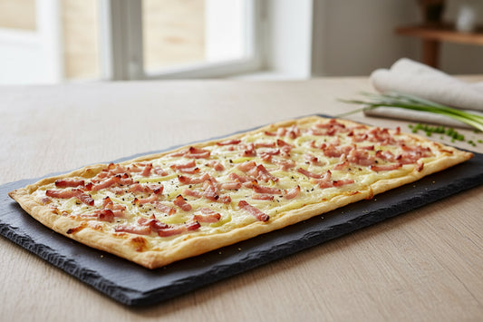 Flammekueche (tarte flambée) aux Lardons et Oignons rectangulaire 400g – Pierre Schmidt