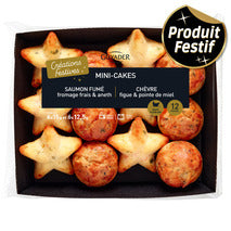Mini cakes with smoked salmon, cream cheese, and dill | Mini star-shaped cakes with goat cheese, fig, and honey (x12) - 165g