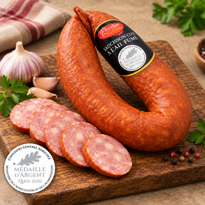Geräucherter gebogener Saucisson mit Knoblauch Prestige de la Sarthe – Silbermedaille 2020 – 700 g