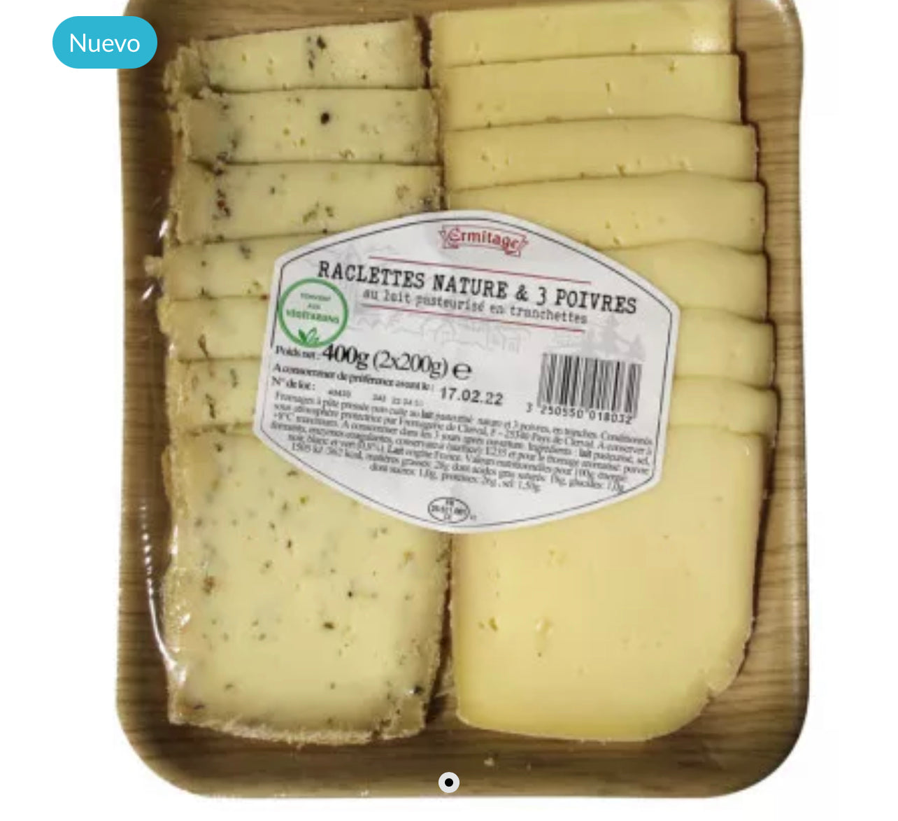 Fromage Raclette tranchée Duo nature et 3 poivres 2x200g